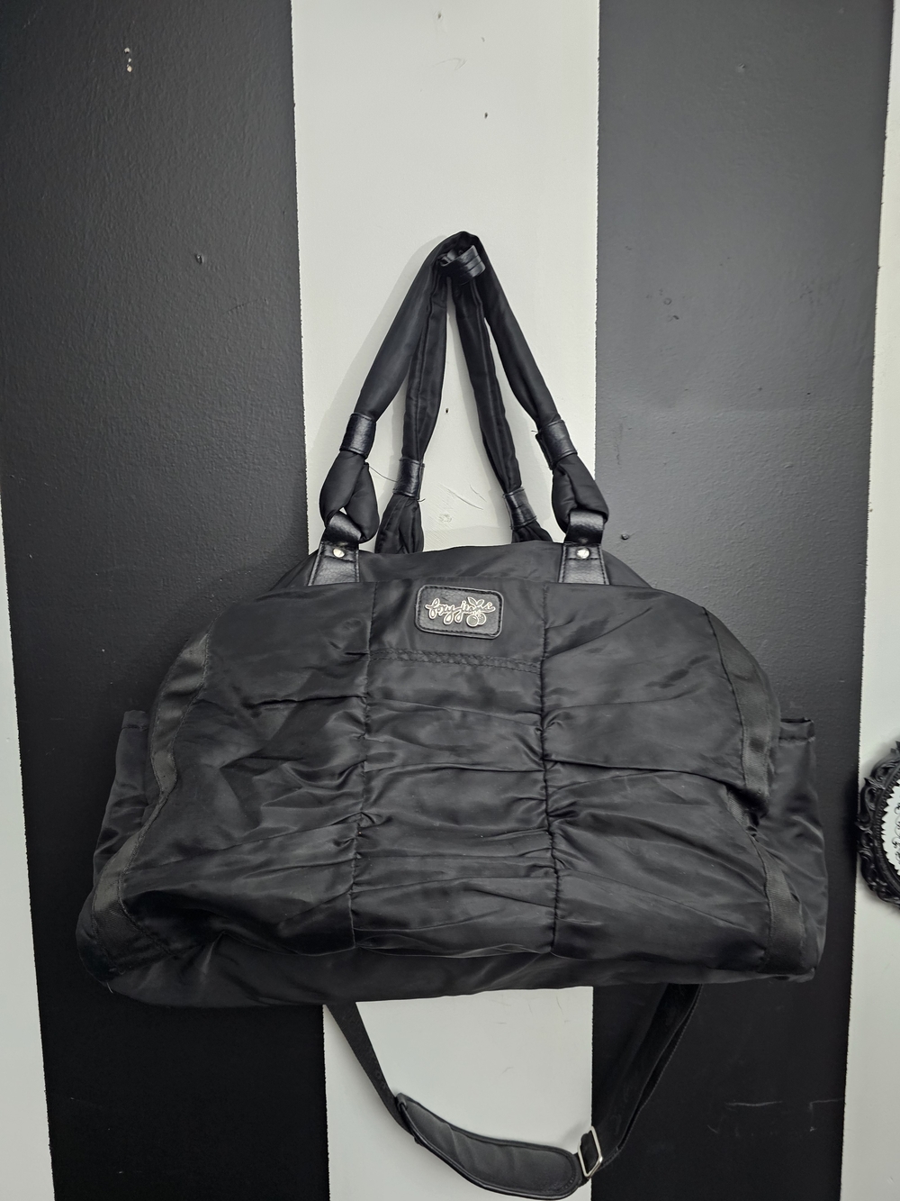 Black Quilted Travel Tote with Padded Handles Weekender